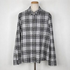 Faherty Legend Sweater Shirt Womens Medium Gray Black Plaid Button Down WKF2314